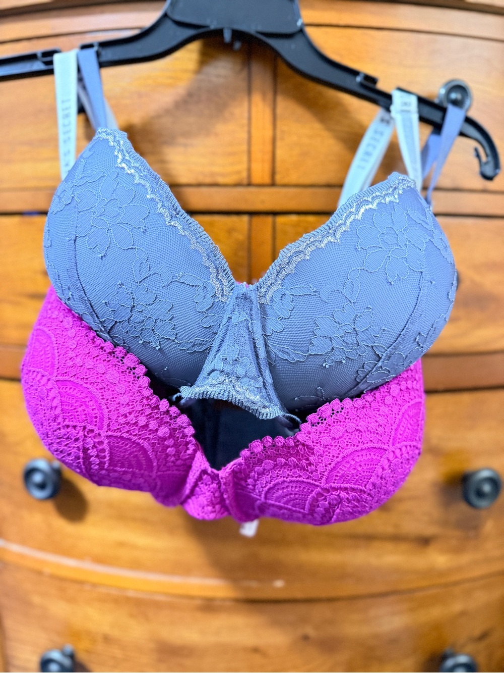 Victoria's Secret Lace Push-Up Bra in Gray and Magenta